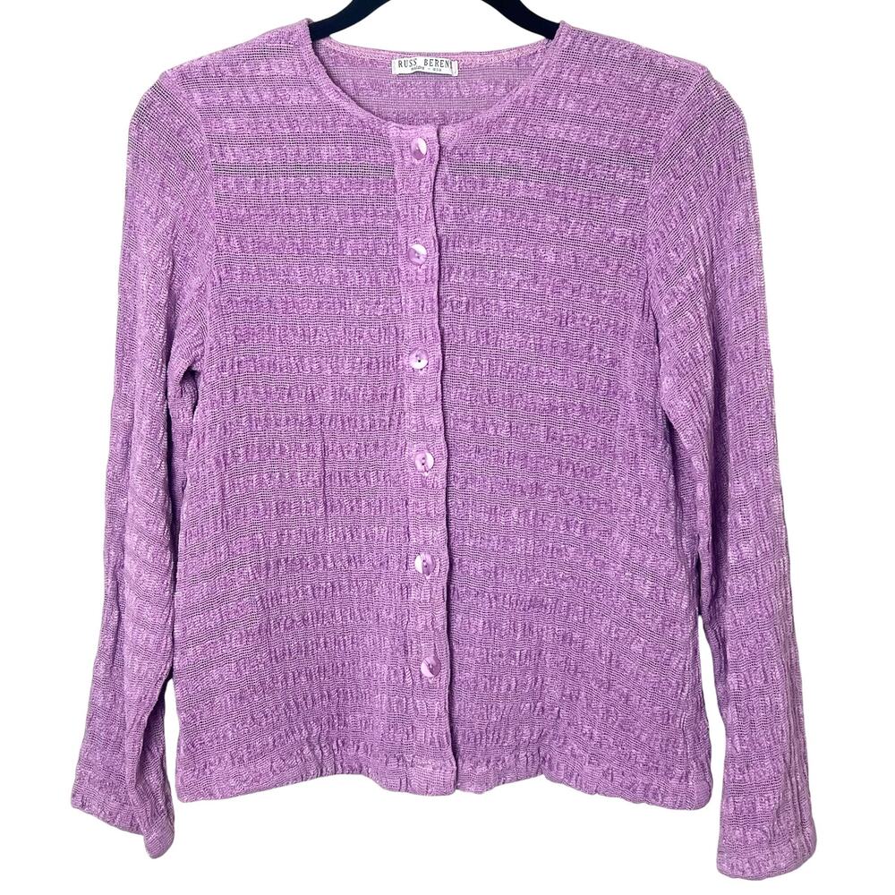 Russ Berens Malibu Lightweight Button-Up Textured Cardigan Lilac Lagenlook Boho